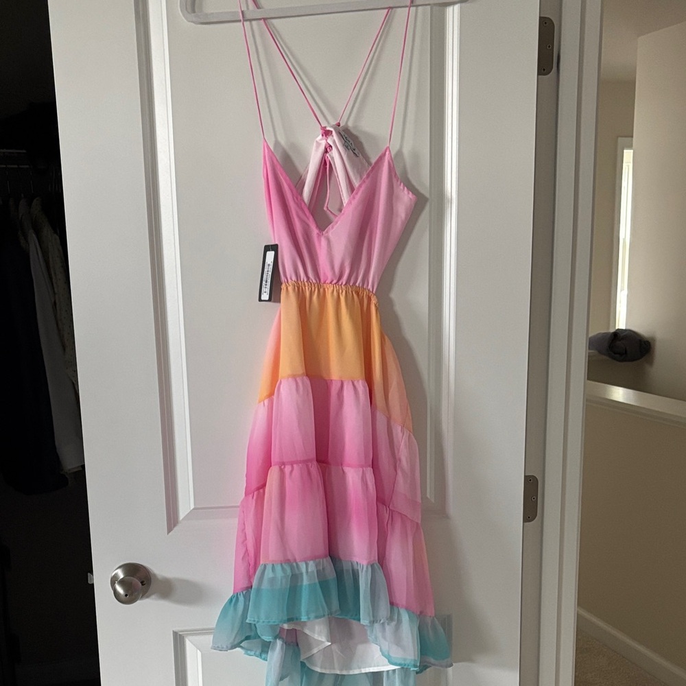 White Birch Pink and Multicolor High Low Dress